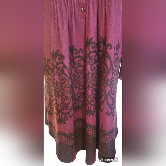 Plum Lace-Print Empire-Waist Tunic sz XL - Picture 5 of 8